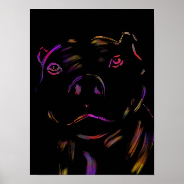 Pitbull Neon Hand plockade Art Poster (Framsidan)