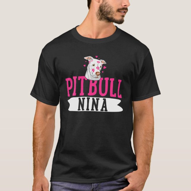 Pitbull Nina Pit Bull Terrier Hund Pibble Owner mo T Shirt (Framsida)