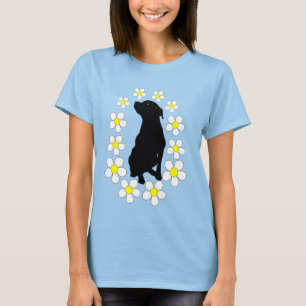 Pitbull och blommahund älskarekvinna skjorta t shirt