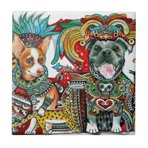 Pitbull och Chihuahua Kakelplatta