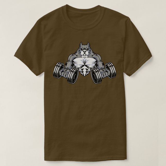 Pitbull på Bodybuilding med Dumbbells T Shirt (Design framsida)