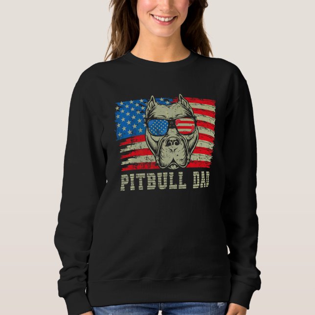 Pitbull Pappa American Pit Bull Dog Us Flagga 4:e  T Shirt (Framsida)