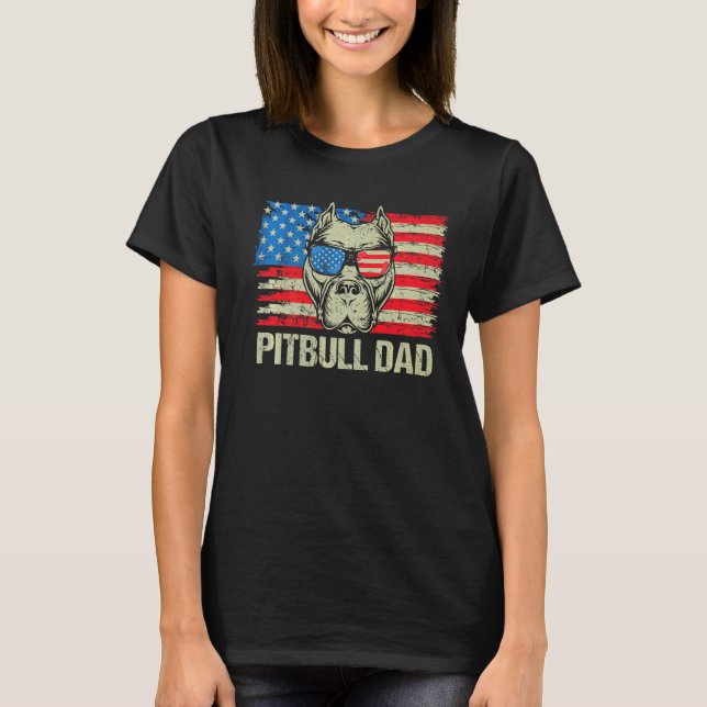 Pitbull Pappa American Pit Bull Dog Us Flagga 4:e  T Shirt (Framsida)