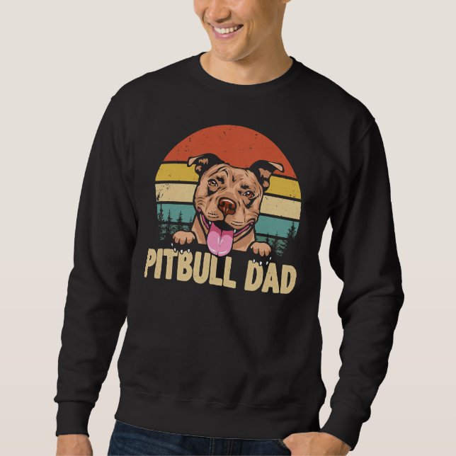 Pitbull Pappa Hund Fars dag Lång Ärmad Tröja (Framsida)