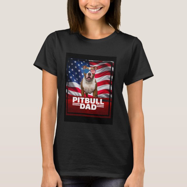 Pitbull pappa lustig patriotisk t shirt (Framsida)