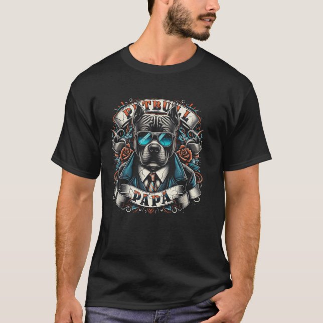 Pitbull Pappa Pitbull Hund Djur För Män Fars Dag T Shirt (Framsida)