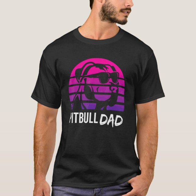 Pitbull Pappa Retro 80s Pitbull Hund T Shirt (Framsida)