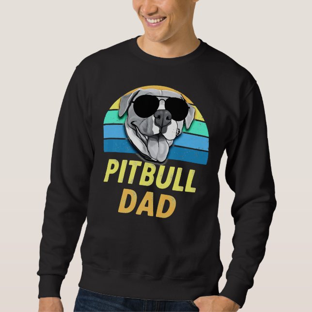 Pitbull Pappa Retro Funny Pit Bull Awareness Lång Ärmad Tröja (Framsida)
