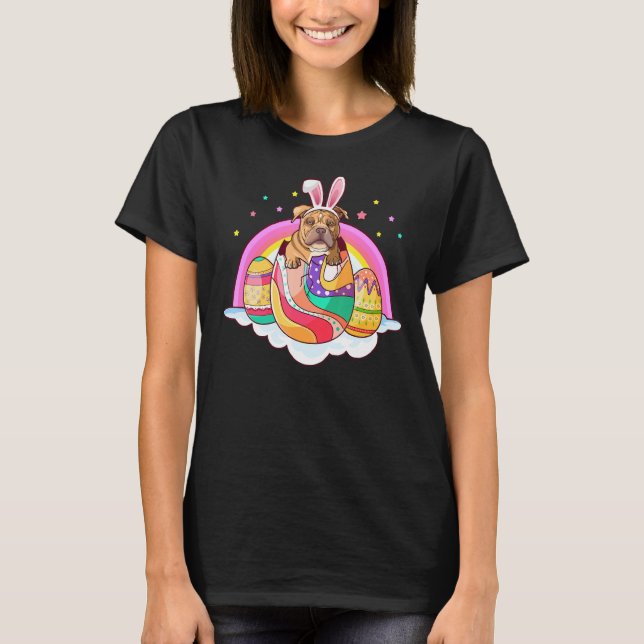 Pitbull Påskhare Hund Eggs Rainbow Funny T Shirt (Framsida)