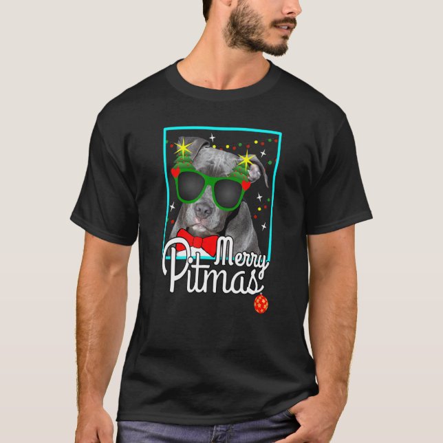 Pitbull Pit Bull Dog jul Merry Pitmas T Shirt (Framsida)