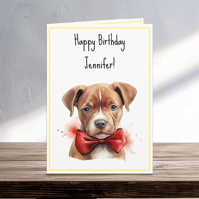 Pitbull Pit Bull Puppy Hund Birthday Namn Kort (Skapare uppladdad)