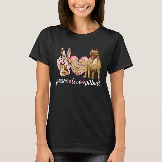 Pitbull Pitbull för fredsporten Kärlek i Cute Hund T Shirt (Framsida)