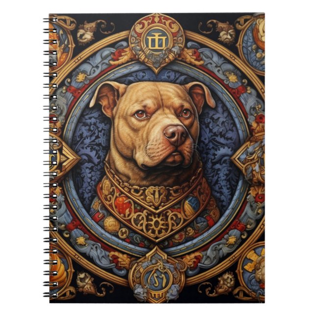 Pitbull " Pittie " Heraldic Medieval Notebook Anteckningsbok (Framsidan)