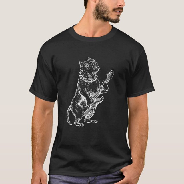 Pitbull Playing Guitar Dog Guitarist Animal Rock M T Shirt (Framsida)