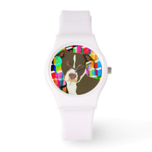 Pitbull Porträtt Pop Art Armbandsur