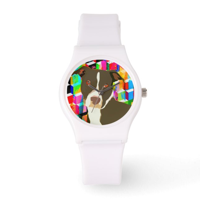 Pitbull Porträtt Pop Art Armbandsur (Framsida)