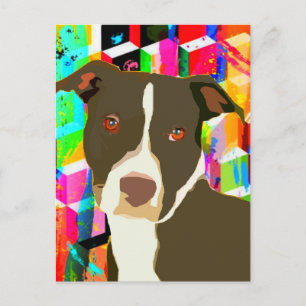 Pitbull Porträtt Pop Art Vykort