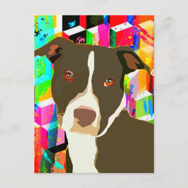 Pitbull Porträtt Pop Art Vykort (Framsida)