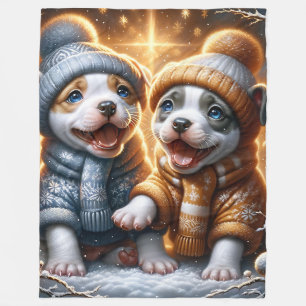 ’Pitbull Puppies’ First Snowfalls’ Fleecefilt