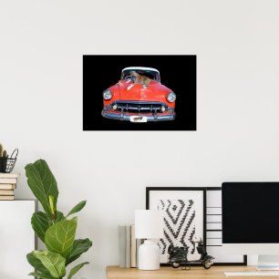 "Pitbull Puppy on a Classy Red Car", Poster