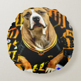 Pitbull Rädding Hund Football Fanatic Rund Kudde
