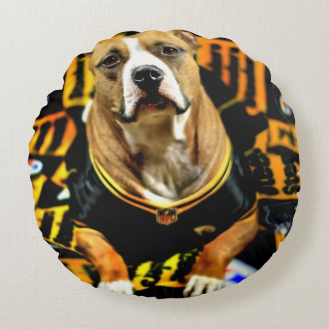 Pitbull Rädding Hund Football Fanatic Rund Kudde (Framsidan)