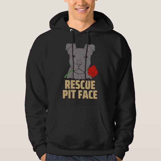Pitbull Rädding Pit Ansikte Funny Cute Hoodie (Framsida)