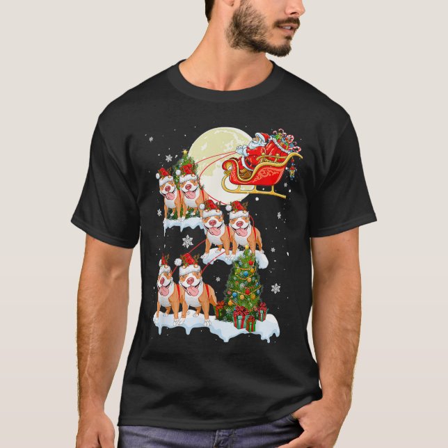 Pitbull Reindeer jul Santa Riding Hund Pajama T Shirt (Framsida)