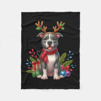 Pitbull Reindeer Santa Hat Julafton Ljus jul X Fleecefilt