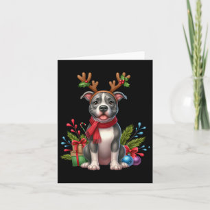 Pitbull Reindeer Santa Hat Julafton Ljus jul X Kort