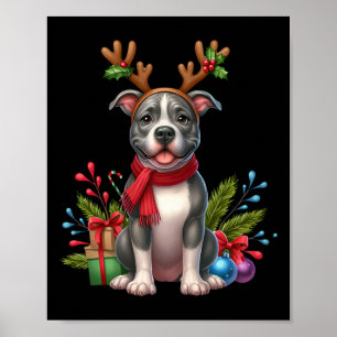 Pitbull Reindeer Santa Hat Julafton Ljus jul X Poster