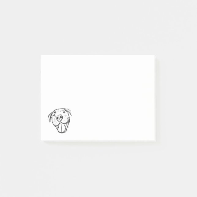 pitbull-ritning enkel hundälskare svart vit post-it block (Framsida)