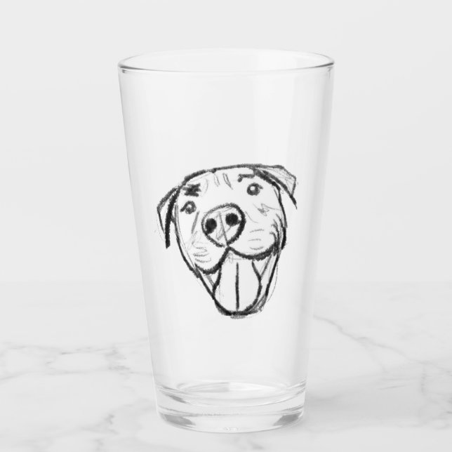 pitbull-ritning enkel hundälskare svart vitt glaskopp (Framsida)