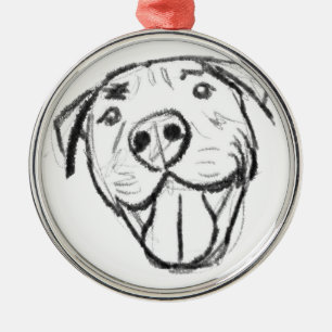 pitbull-ritning enkel hundälskare svart vitt julgransprydnad metall