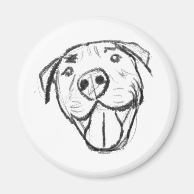 pitbull-ritning enkel hundälskare svart vitt magnet (Framsidan)