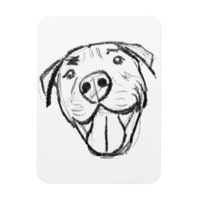 pitbull-ritning enkel hundälskare svart vitt magnet (Vertikal)