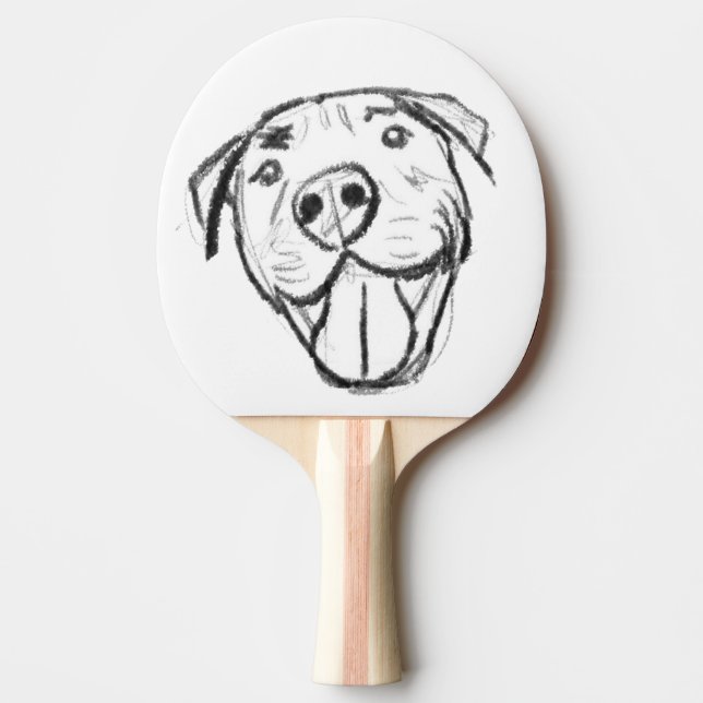 pitbull-ritning enkel hundälskare svart vitt pingisracket (Framsidan)