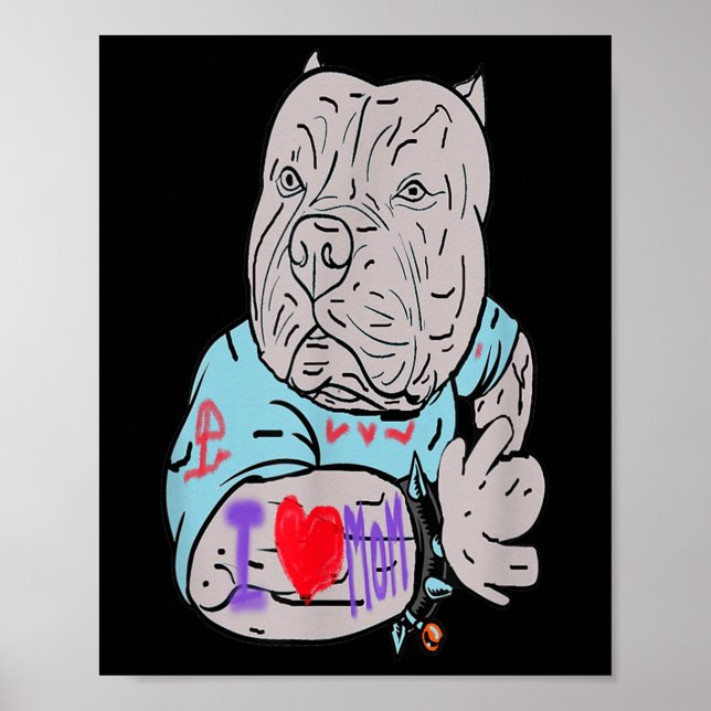 Pitbull Rolig hund I Kärlek Mamma Tattoo Gift Poster (Framsidan)