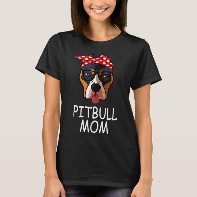 Pitbull Rolig hund Mamma Sunglasses Bandana T Shirt (Framsida)