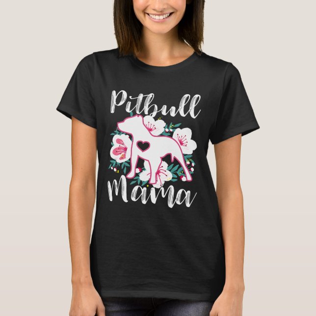 Pitbull Rosa Flowers Cute Pit Bull Söt Mamma T Shirt (Framsida)