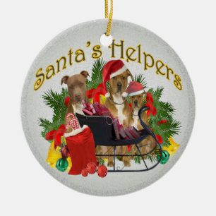 Pitbull Santas hjälpredaprydnad Julgransprydnad Keramik