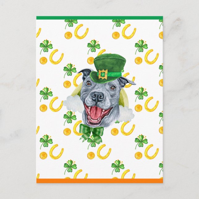 Pitbull Shamrock Mönster St. Patricks Dag Helg Vykort (Framsida)
