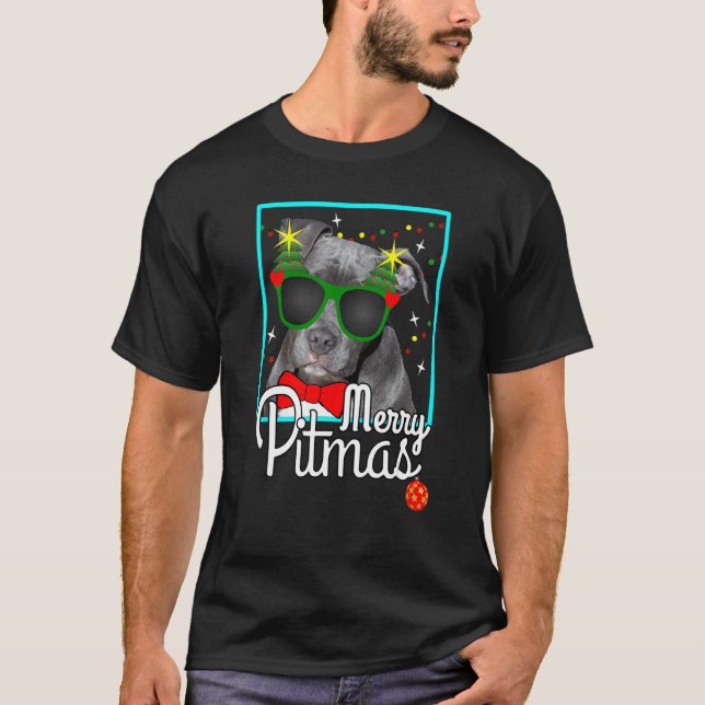 Pitbull Shirt Funny Pit Bull Dog jul MERRY P T (Framsida)