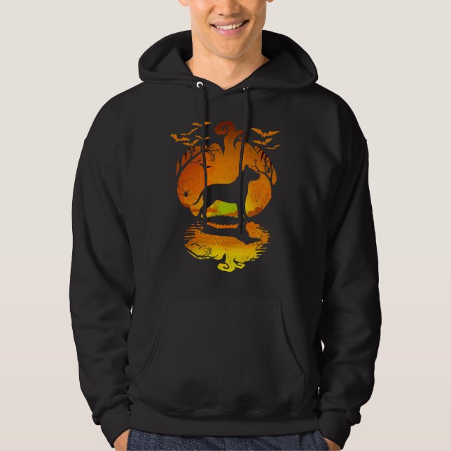 Pitbull Silhouette Pumpkin Pitbull Hund Halloween  Hoodie (Framsida)