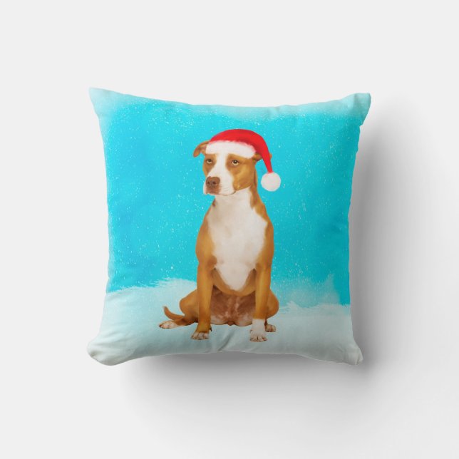 Pitbull Sitta i Helgdag Snö Kudde (Framsida)
