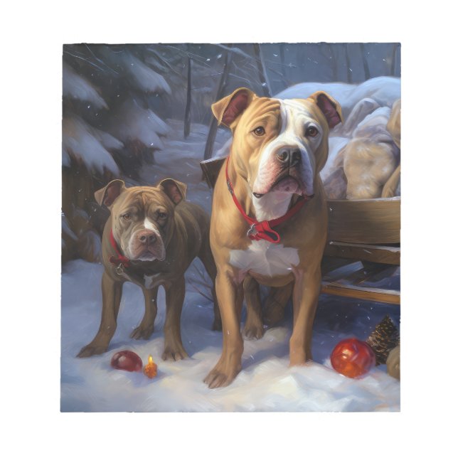 Pitbull Snowy Sleigh-juldekretet Anteckningsblock (Framsida)