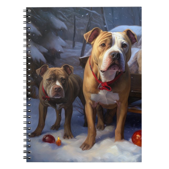 Pitbull Snowy Sleigh-juldekretet Anteckningsbok (Framsidan)