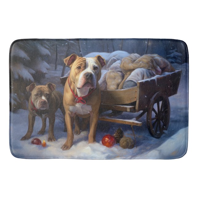 Pitbull Snowy Sleigh-juldekretet Badrumsmatta (Framsidan)