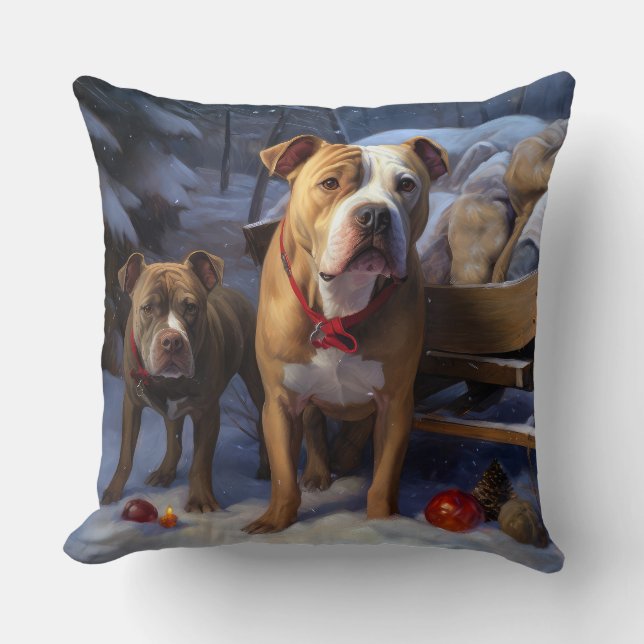 Pitbull Snowy Sleigh-juldekretet Kudde (Framsida)