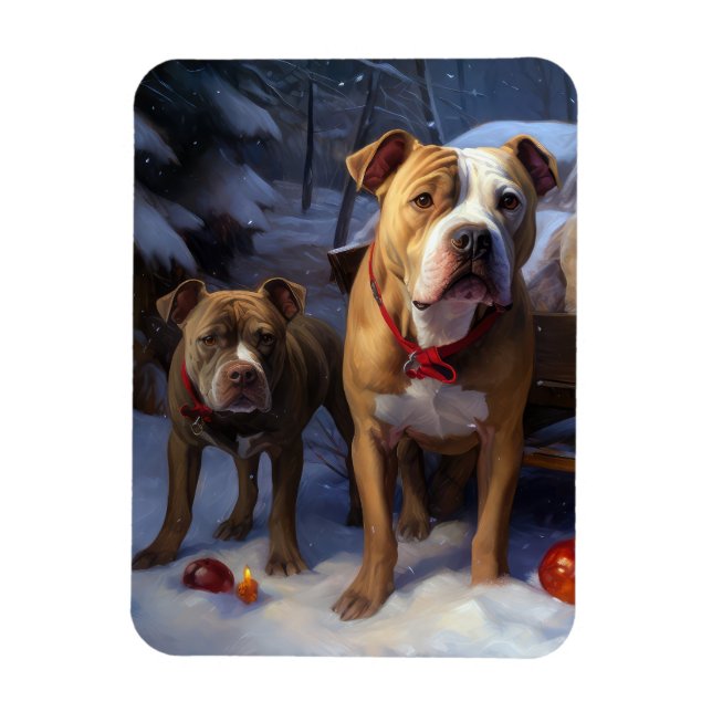 Pitbull Snowy Sleigh-juldekretet Magnet (Vertikal)